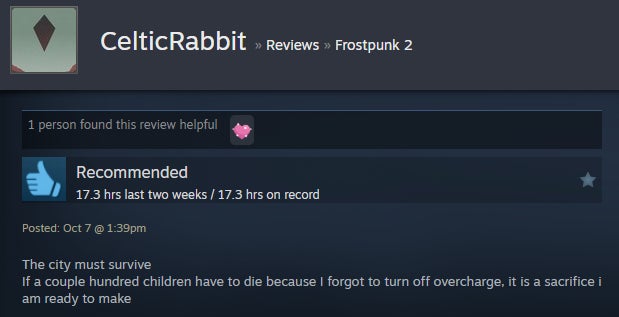 Imagem do artigo intitulado Frozen City Builder Frostpunk 2, conforme contado pelas avaliações do Steam